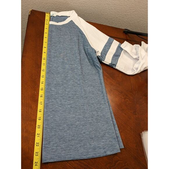 Dresswel Long Sleeve TShirt Small Blue White Raglan Colorblock Crew Neck Summer - Picture 6 of 8